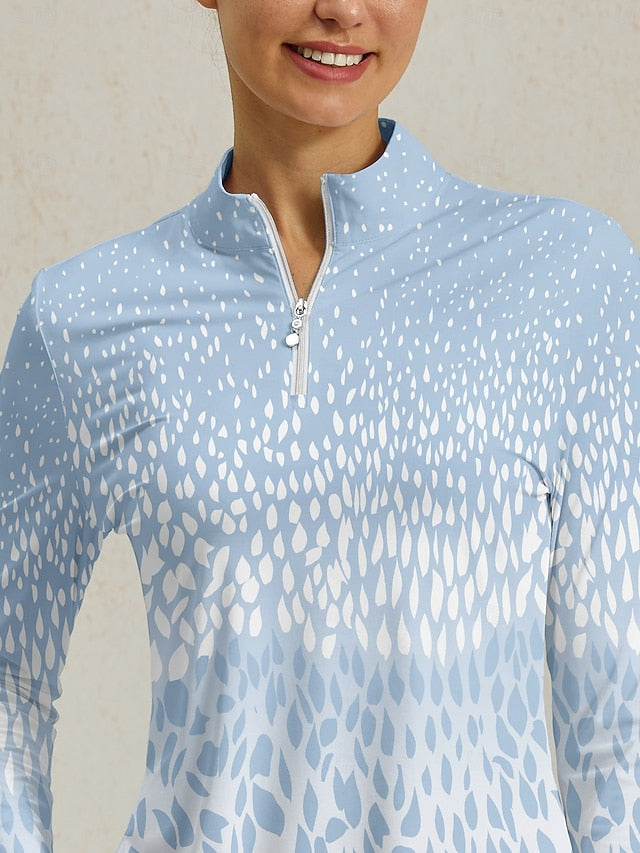 Women's Golf Polo Shirt Blue Long Sleeve Top Ladies Golf
