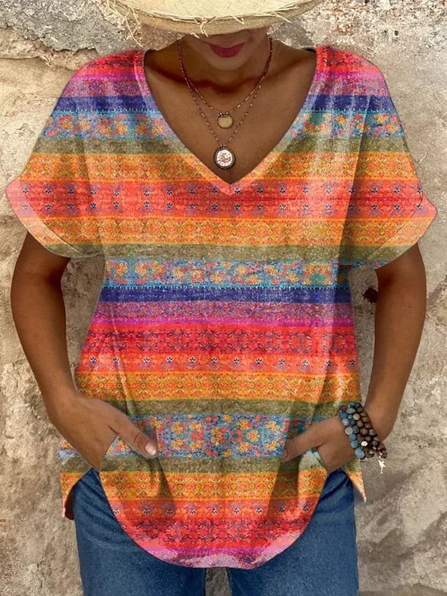 Women's T Shirt Print Graphic Geometric Color Block Stylish