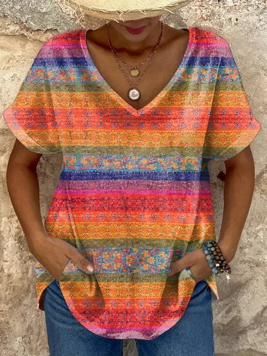 Women's T Shirt Print Graphic Geometric Color Block Stylish