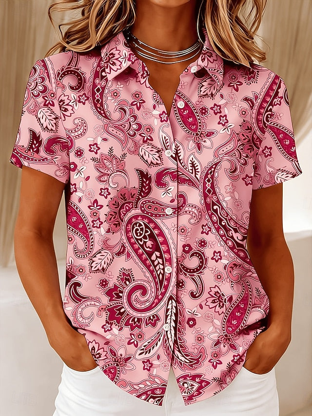Women's Shirt Buttons Print Graphic Paisley Vintage Stylish