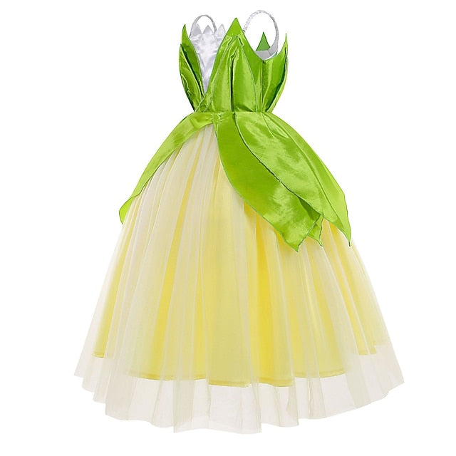 Girl Tinker Tiana Fairytale Flower Dress Princess Theme Bell