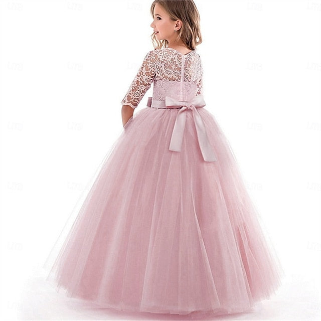 Girl Flower Dress Kids Colored Girls' Solid Wedding