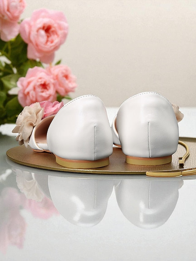 White Wedding and Women's with Flats Flower Beige Pink
