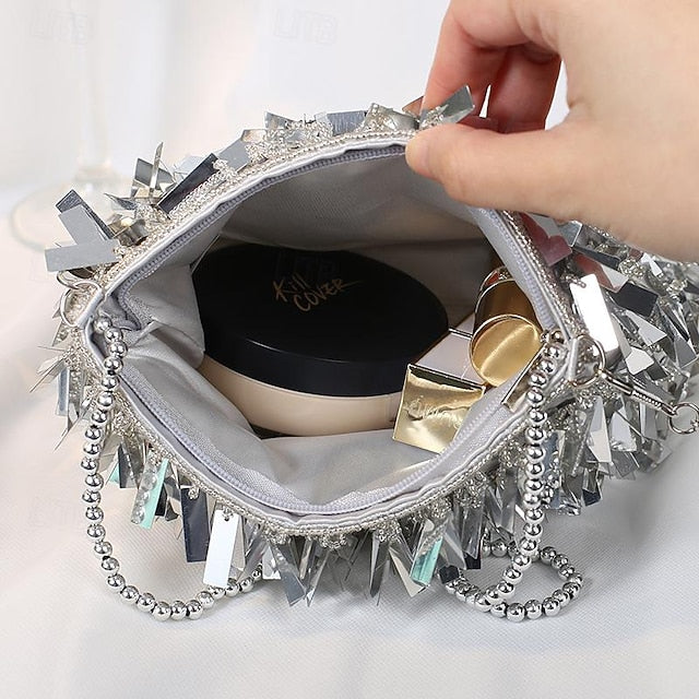 Evening Luxurious Black and with Clutch Fringe Sparkling Crystal