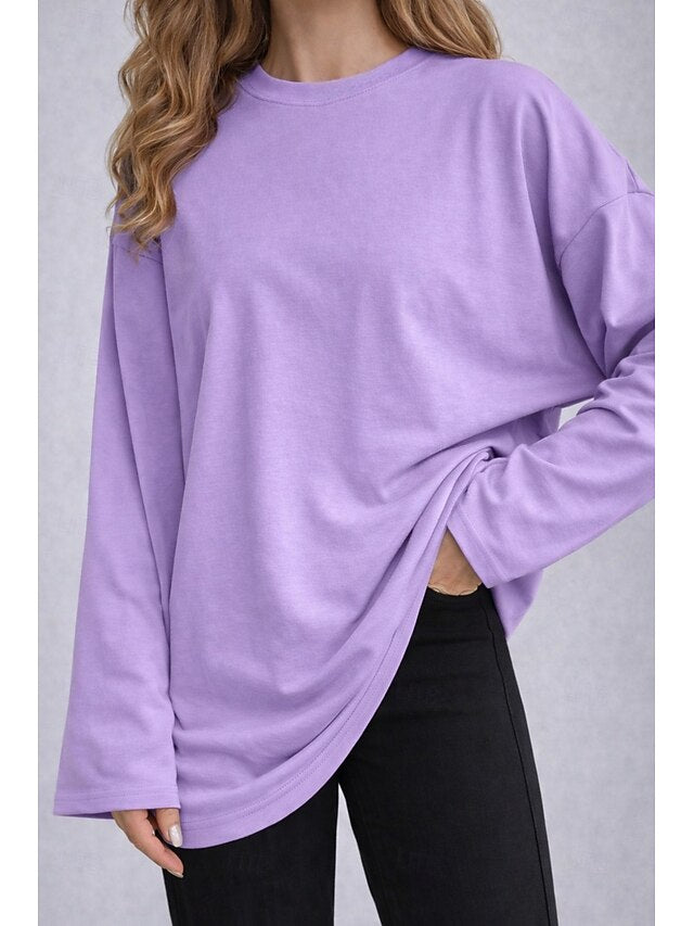 Women's Tee 100% Cotton Solid Color Stylish Classic Casual