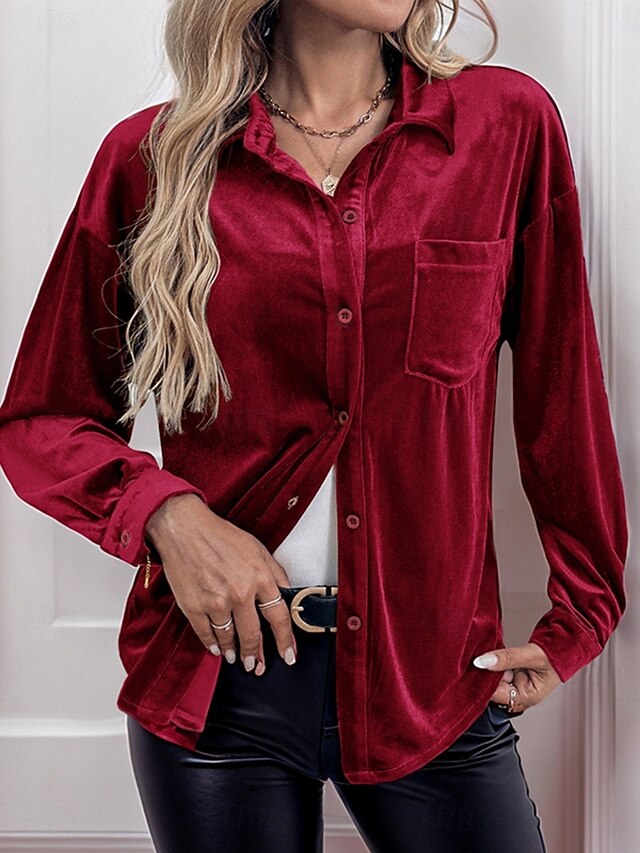Women's Dress Shirt Button Up Shirt Blouse Velvet Blouse