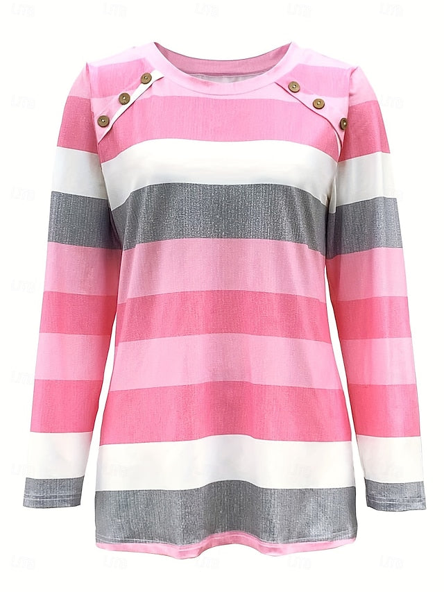 Women's T Shirt Buttons Print Graphic Striped Vintage