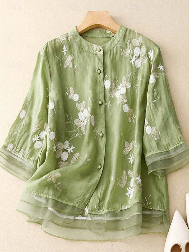 Women's Shirt Cotton Linen Shirts Button Up Blouse