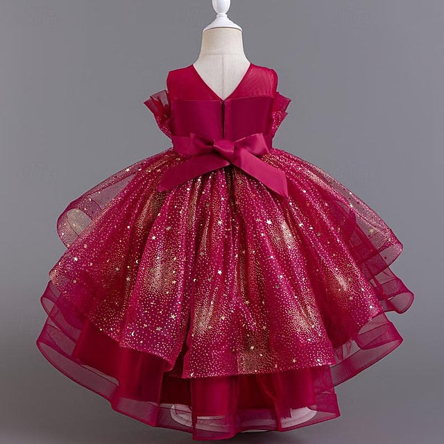 Girl Kids Party Girls' Sequin Sleeveless Flower Dress