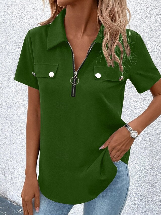 Women's T Shirt Zipper Plain Fashion Stylish Classic Short