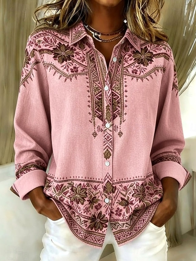 Women's Shirt Blouse Patchwork Buttons Print Graphic
