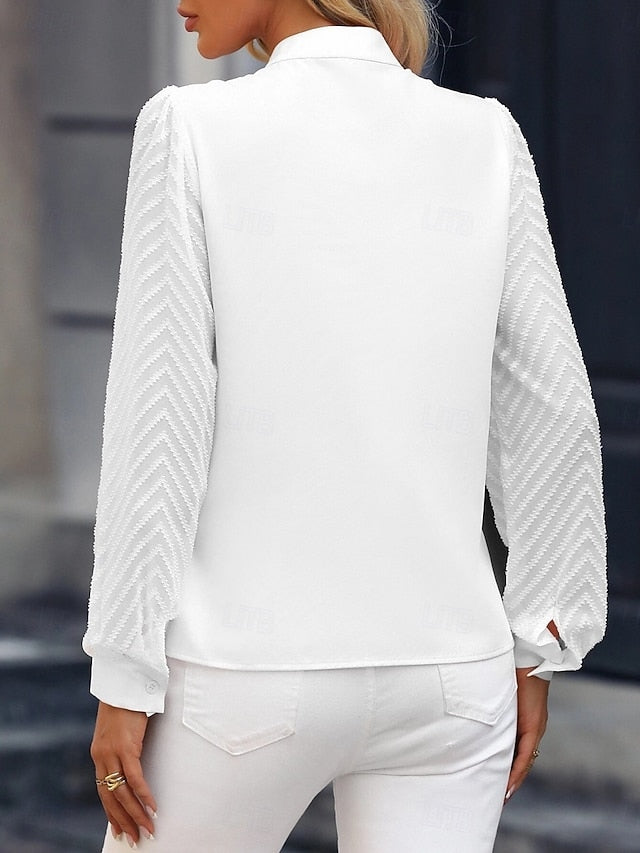 Women's Dress Shirt Blouse Patchwork Mesh Solid Color