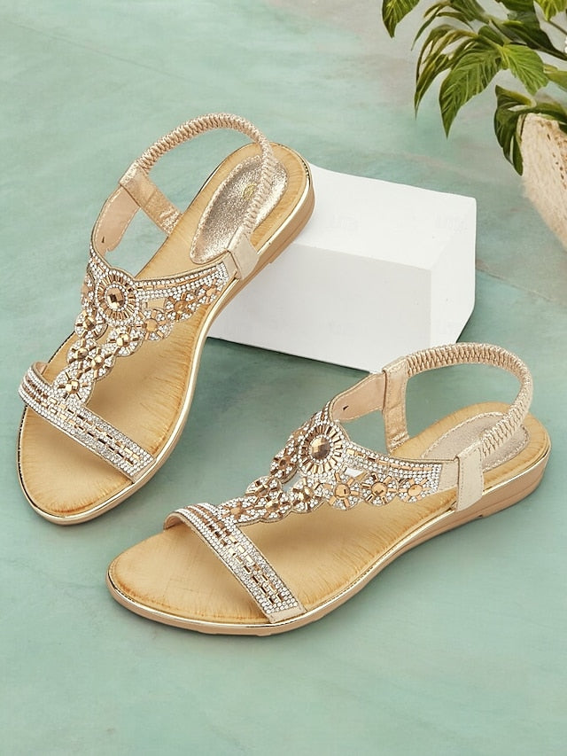 Rhinestone T-Strap Elegant – Women's Sandals Embellished