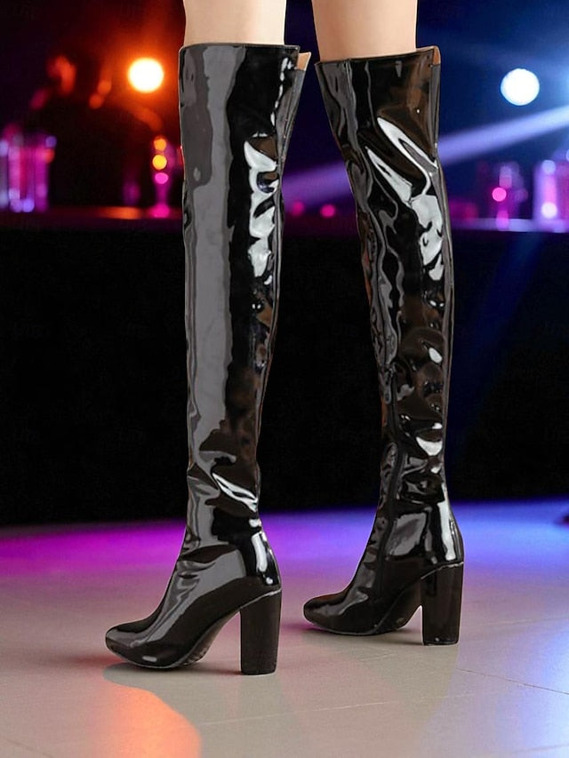 Patent Boots Over Leather Women's the Knee Red