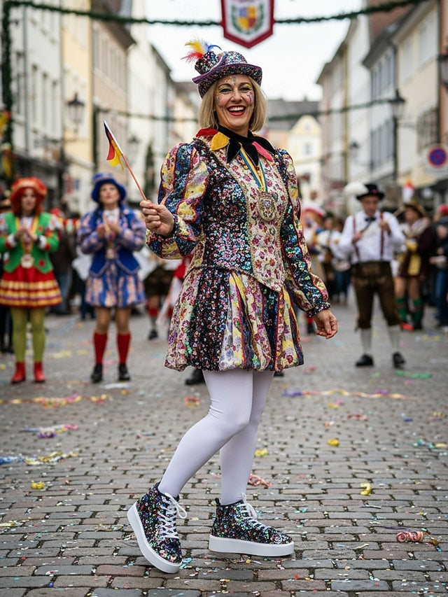 Women's Mardi Gras Black Colorful Sequin High-Top Sneakers