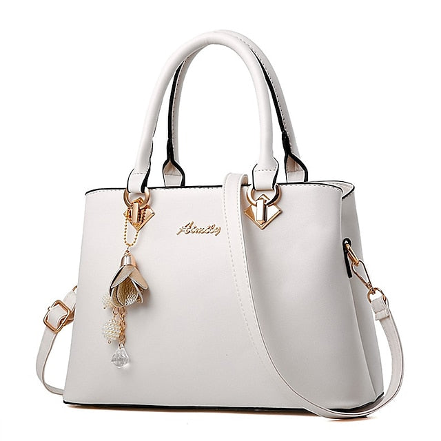 White Faux Handbag Gold Women's with Elegant Leather