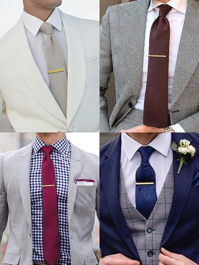 Sleek Men Clip Black Design Gold Tie for with Elegant Inlay –