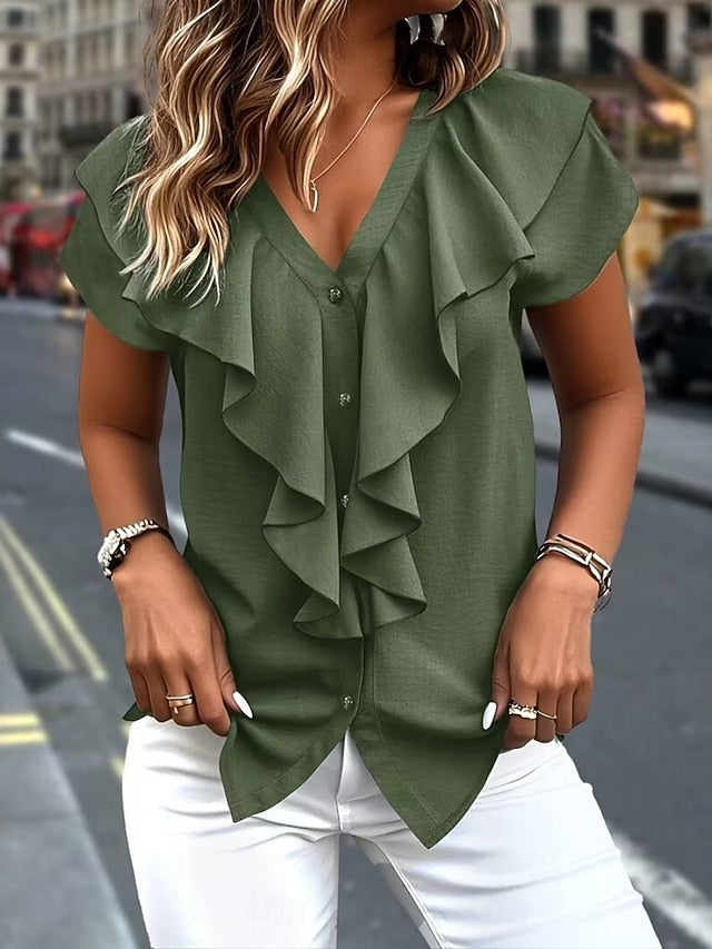 Women's Shirt Blouse Chiffon Tops Ruffle Shirt Ruffle Plain