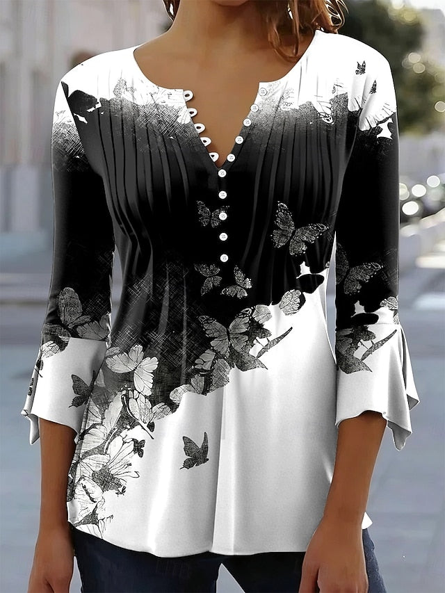 Women's T-Shirt  Ombre Graphic Butterfly Elegant 3/4 Length