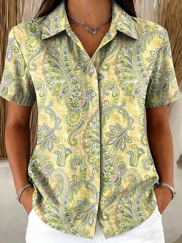 Women's Shirt Buttons Print Graphic Paisley Vintage Stylish