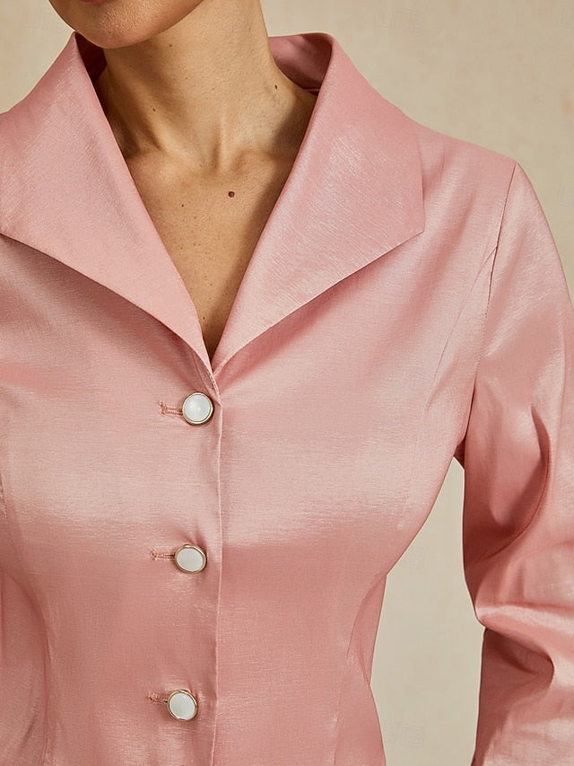Women's With Belt Solid Color Stylish Turndown Dusty Rose