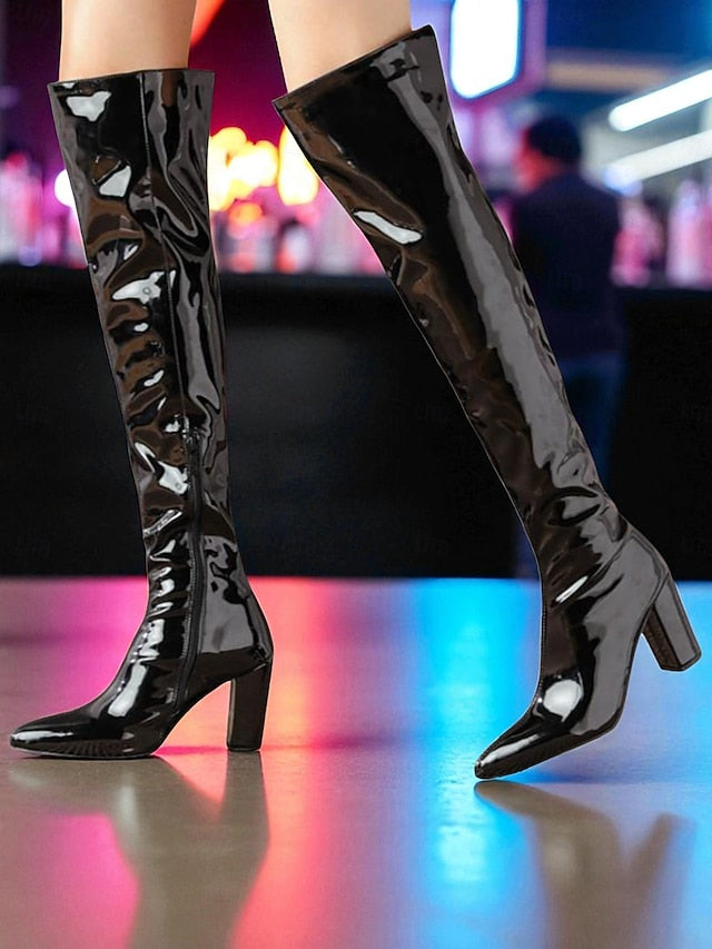 Patent Boots Over Leather Women's the Knee Red