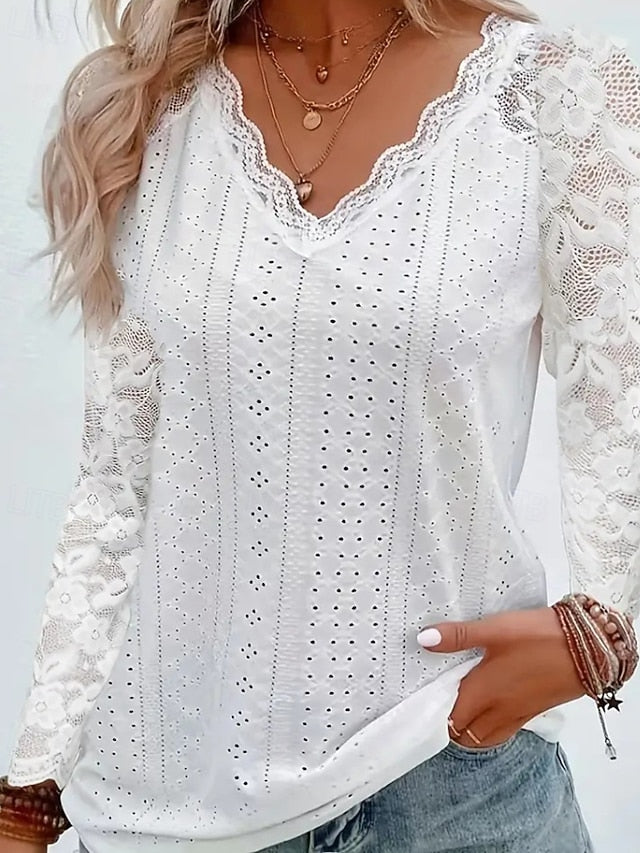 Women's Blouse Lace Tops Plain Active Stylish Long Sleeve V