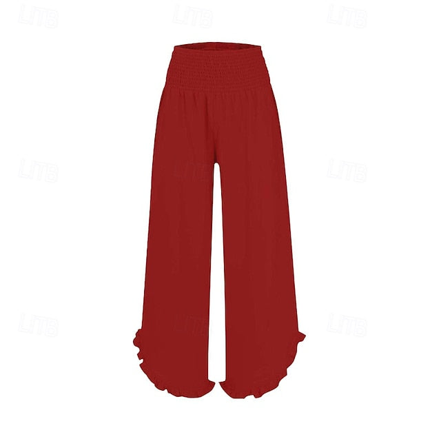 Women's Faux Cotton Linen Wide Leg Slacks Streetwear Casual