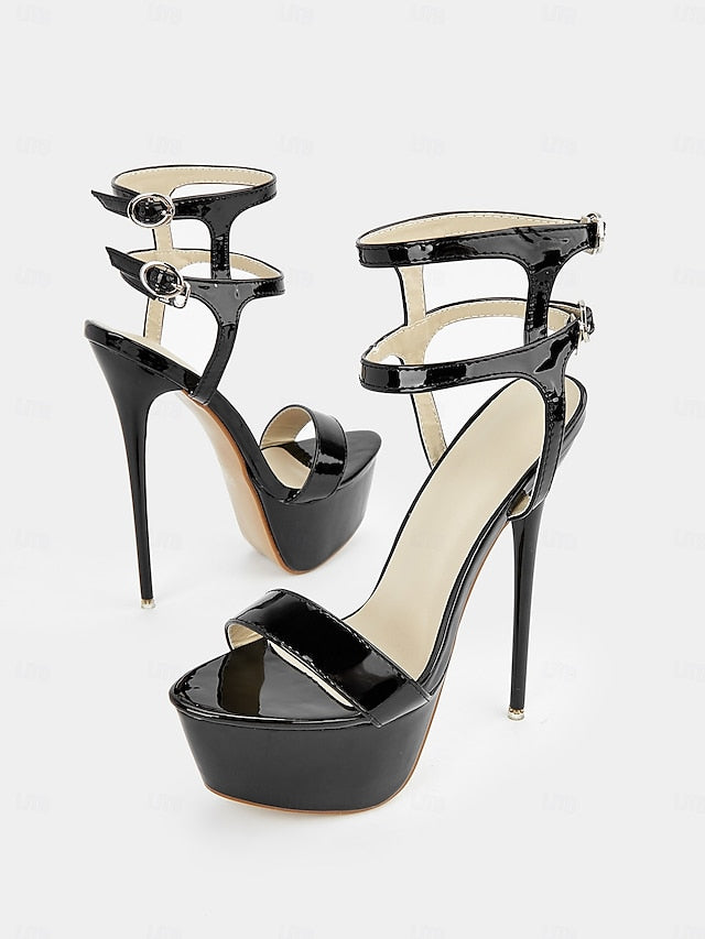 – Heels Women's Patent Platform Leather Stiletto High