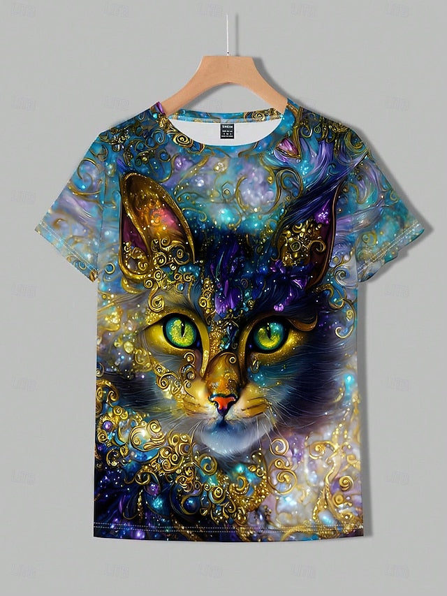 Women's T Shirt Print Cat Casual Short Sleeve Round Neck