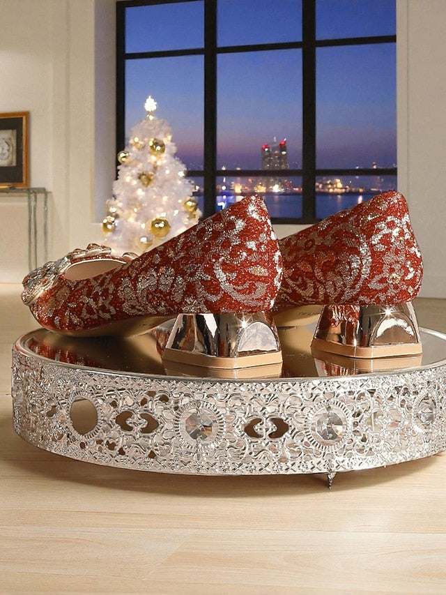 Embellished Pointed-Toe Women's Flats Red Rhinestone