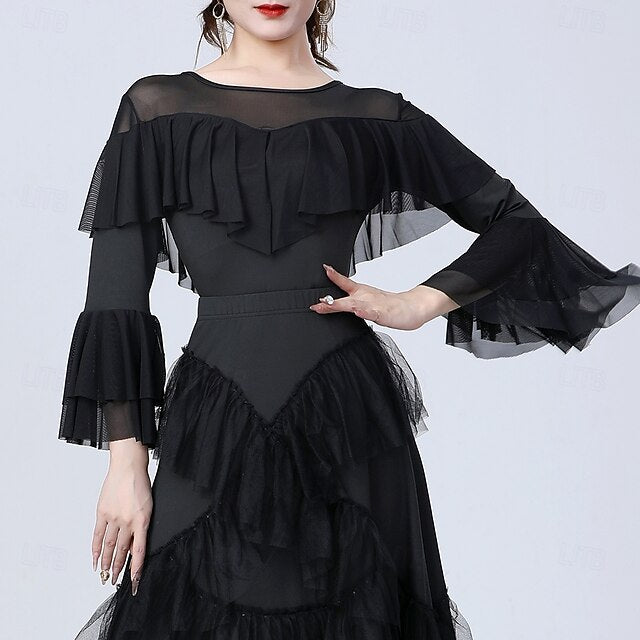 Latin Dance Top Ruffles Pure Color Splicing Women's