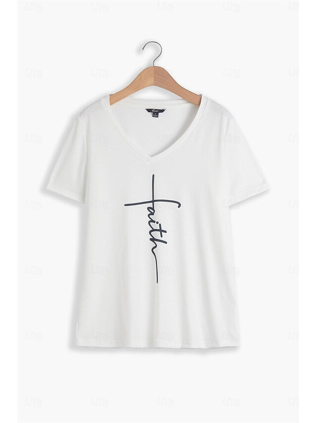 Women's T shirt Tee Black White Gray Graphic Letter Print