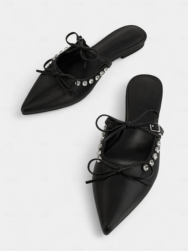 with Women's Pointed Black Flats Rhinestone Toe