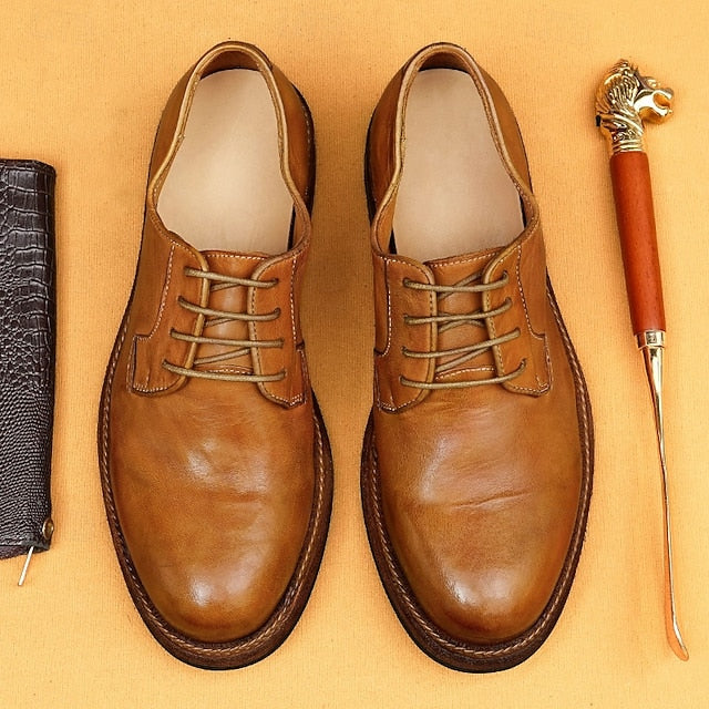 Clean Goodyear Derby with Shoes Leather and Welt Men's Tan