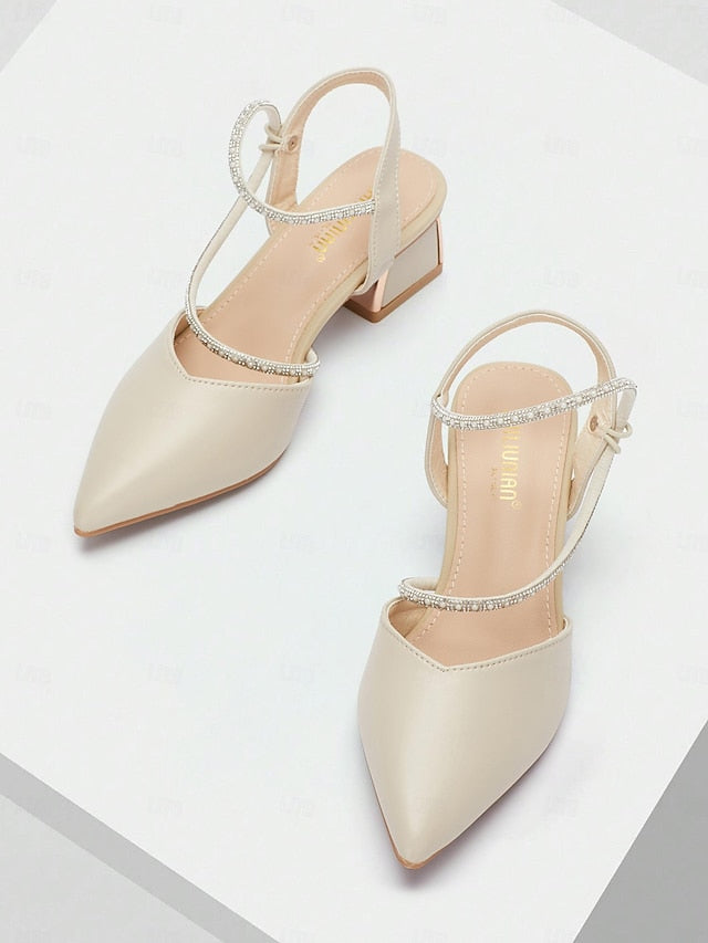 Toe Slingback Heels Rhinestone with Elegant Women's Pointed