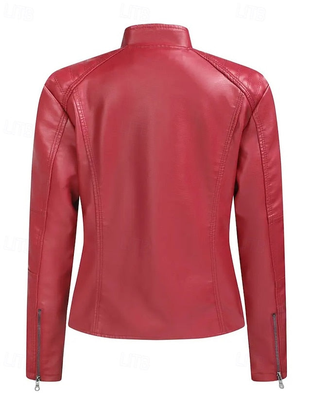 Jacket Comfortable Leather Pocket Women's Zipper Faux
