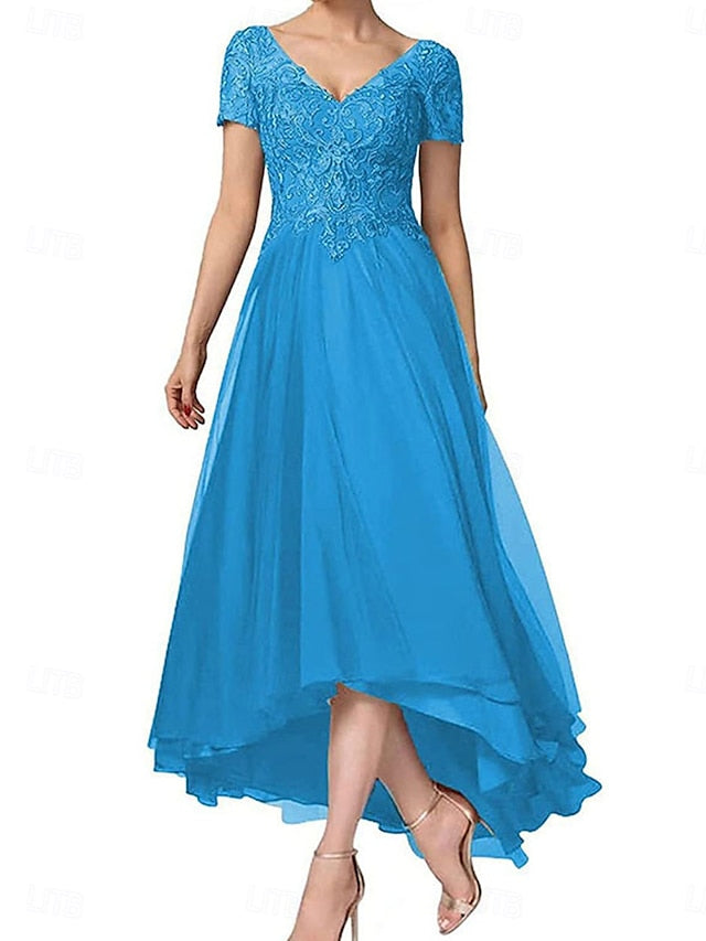 the V Elegant Asymmetrical A-Line Neck Dress Bride Mother of