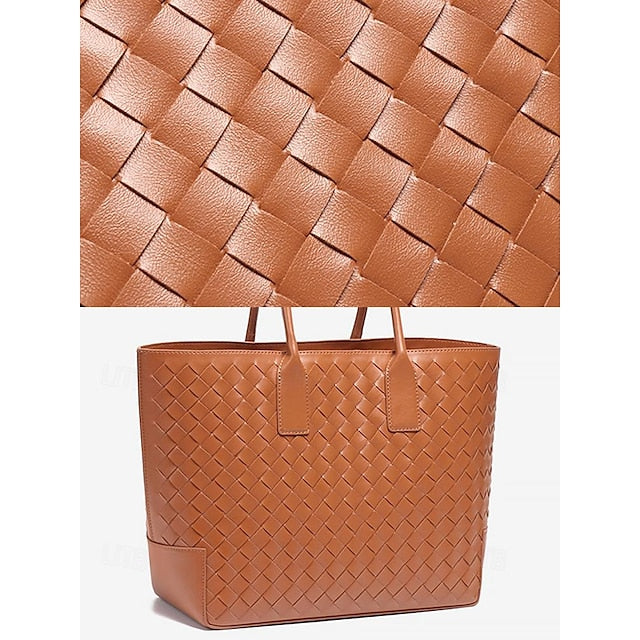 Woven Leather and – Brown Tote Women's Stylish Bag