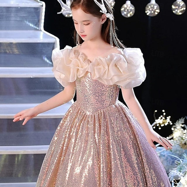 Color Girls' Solid Party Dress Sleeveless Kids Performance
