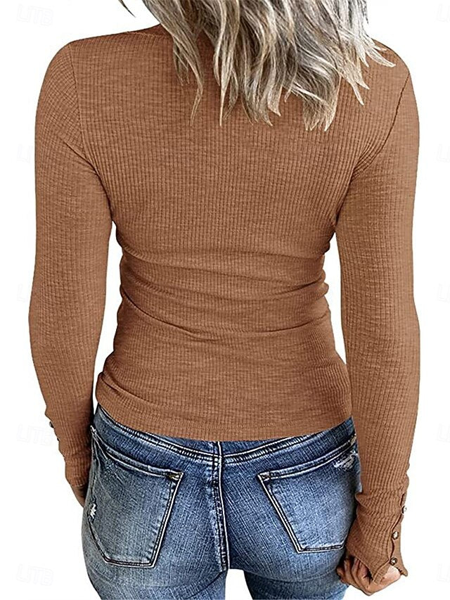 Women's T Shirt Buttons Plain Fashion Modern Casual Long