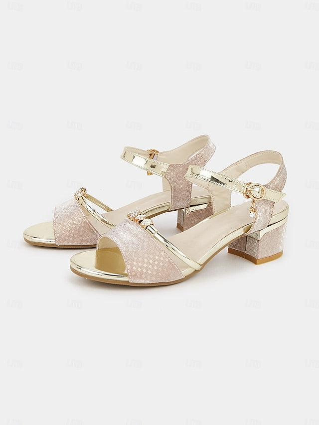 Sandals Gold Heel Women – for Rhinestone-Embellished Block