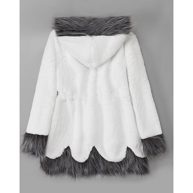 Fur Women's Coat Jacket Sherpa Long Faux Black White