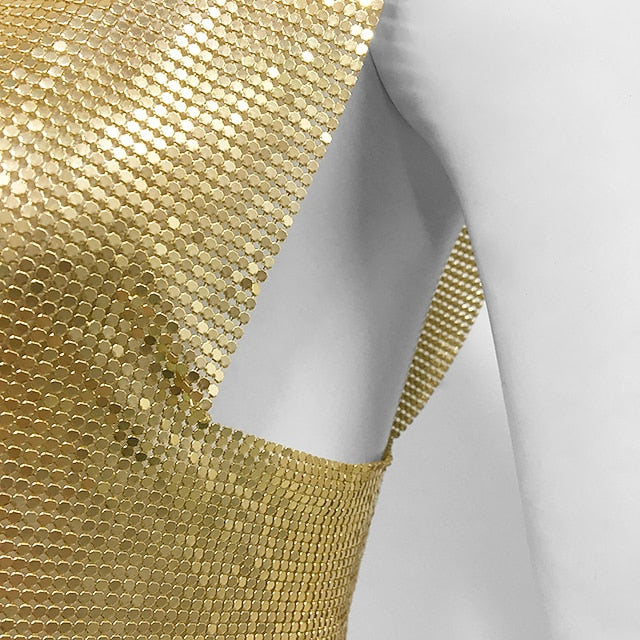 Metallic Sparkle Sexy Crop Tank Top Disco Solid Color Fancy