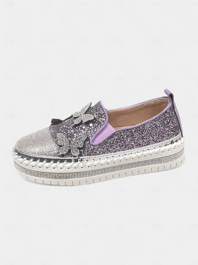 Platform Sneakers Slip-On Women's Purple with Glitter
