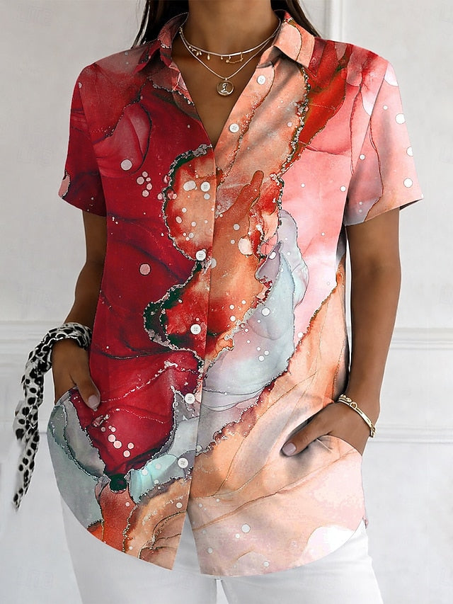 Women's Shirt Buttons Print Graphic Geometric Vintage