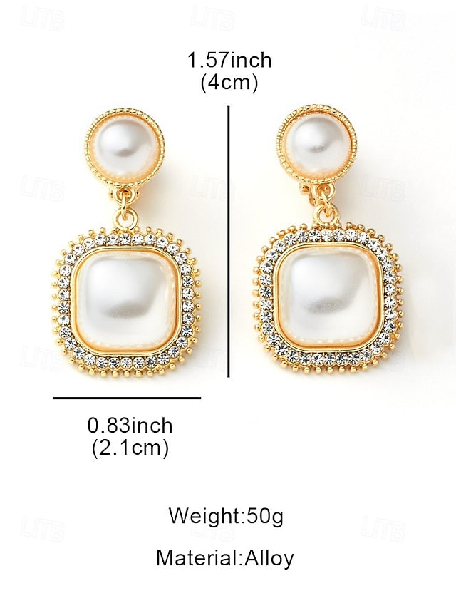 Pearl Elegant Rhinestone Earrings Detailing – Gold-Plated with