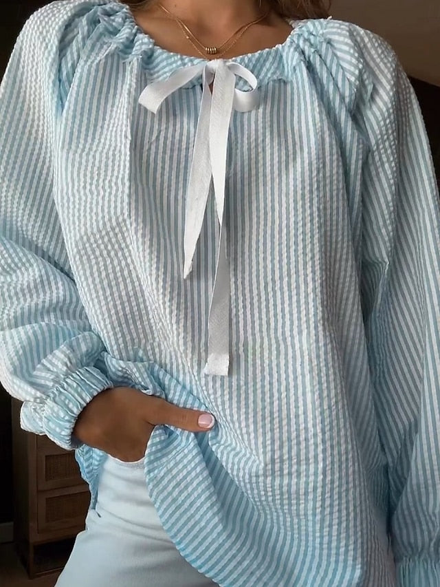 Women's Shirt Blouse Print Striped Basic Casual Long Sleeve