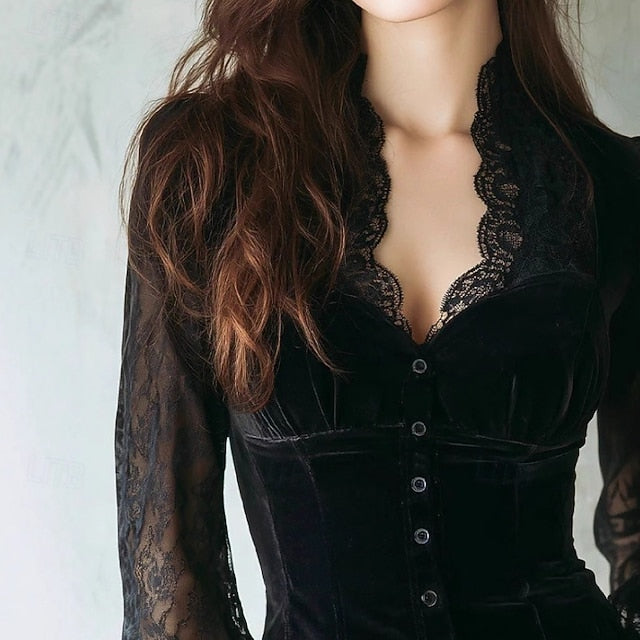 Women's Shirt Blouse Lace Plain Elegant Stylish Basic Long