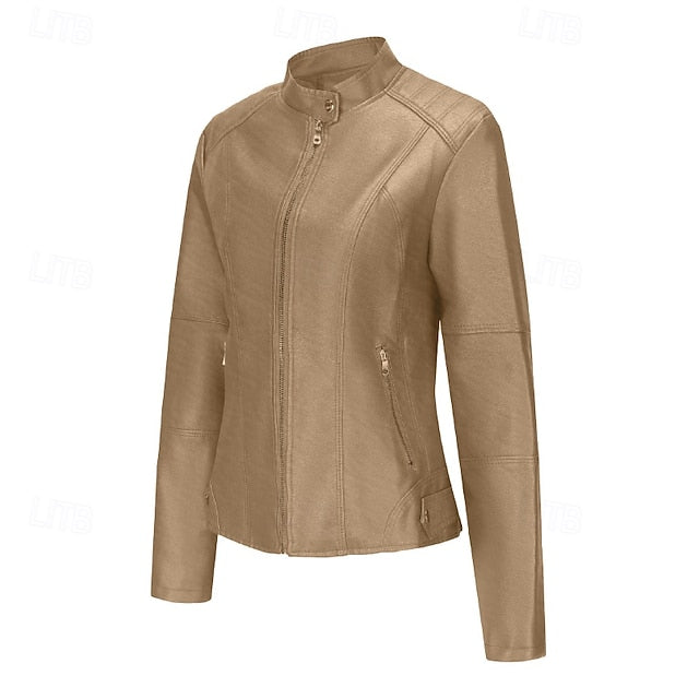 Women's Pocket Faux Jacket Comfortable Zipper Leather